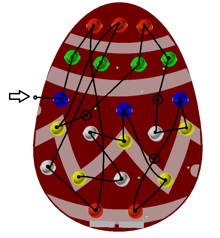 Es ist ein Ei mit LEDs zu sehen, Linien verbinden die einzelnen LEDs um zu visualisieren wie die LEDs nacheinander angesteuert werden