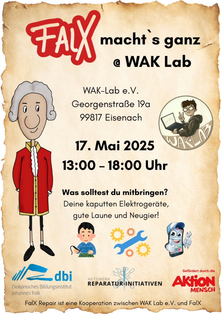 FalX macht`s ganz am 17.Mai2025 von 13-18Uhr im WAK Lab in der Georgenstraße 19a in 99817 Eisenach